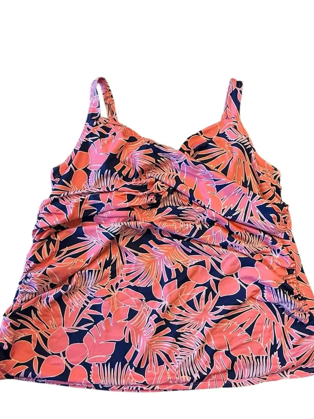 Lands End Women’s 22W Coral and Navy Tropical Print Swimsuit Top Only
